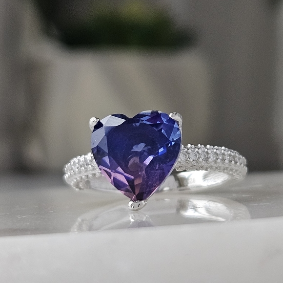 Pink & Purple Heart Gemstone Ring, 925 Sterling Silver Charmed Aroma - Picture 4 of 9